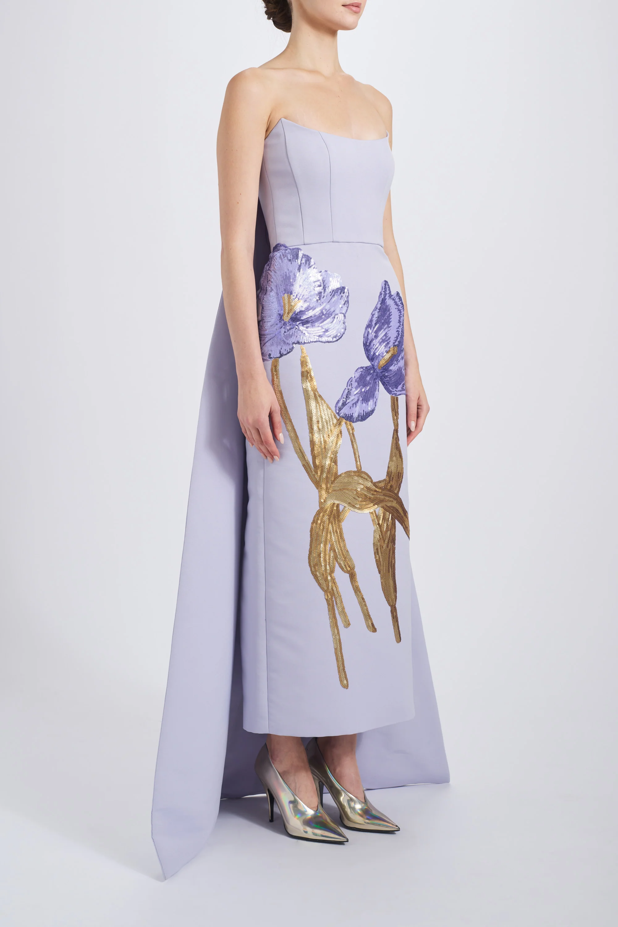 Amsale Evening Sequin Applique Column Dress P814A in Lilac - Image 2