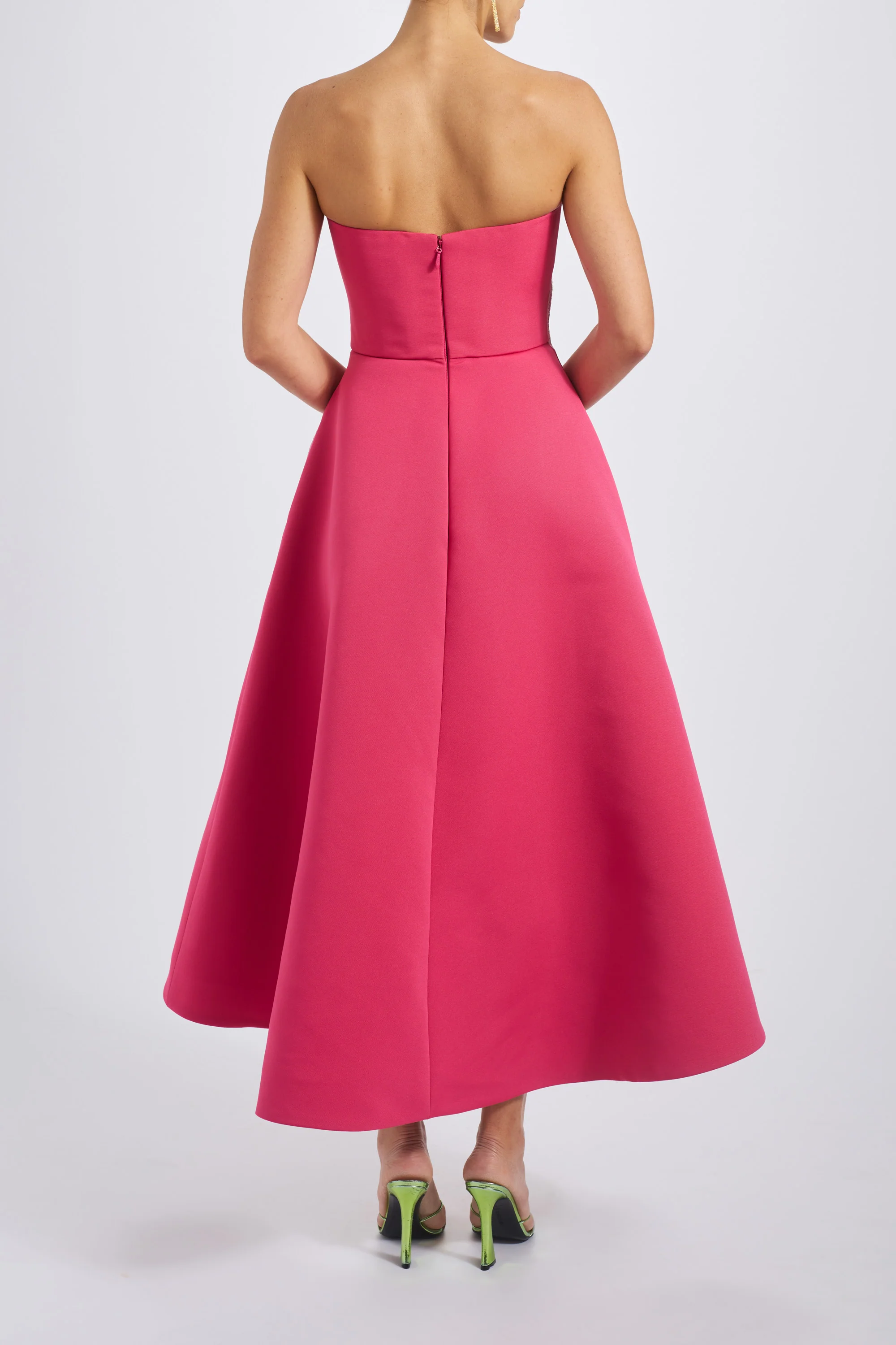 Amsale Evening Sequin Applique Midi Dress P820A in Cerise - Image 2