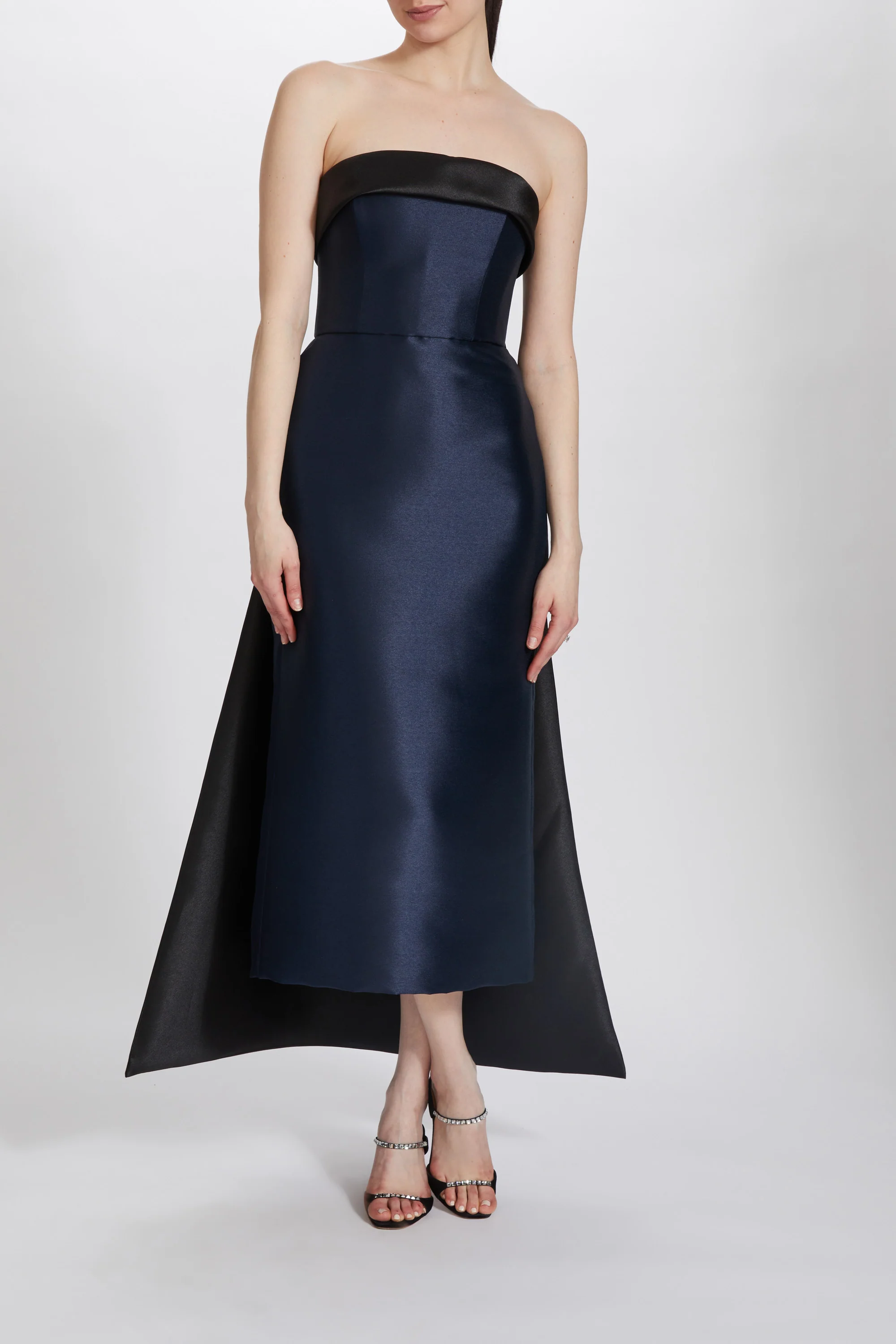 Amsale Evening Tea Length Dress with Watteau P627 - Image 4