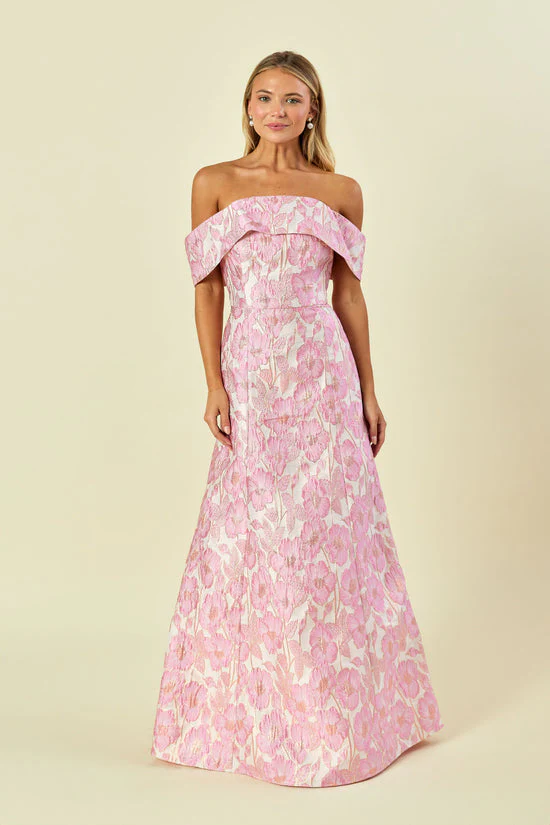 Christy Bodice with Flute Skirt in Metallic Floral Jacquard - Image 2