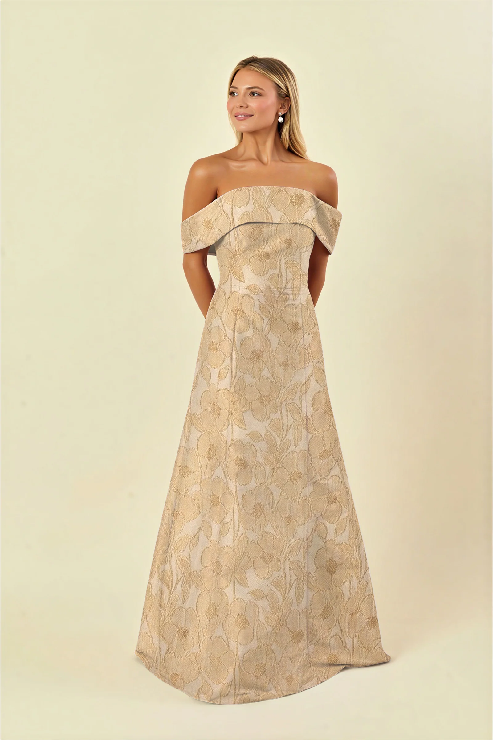 Christy Bodice with Flute Skirt in Metallic Floral Jacquard - Image 4