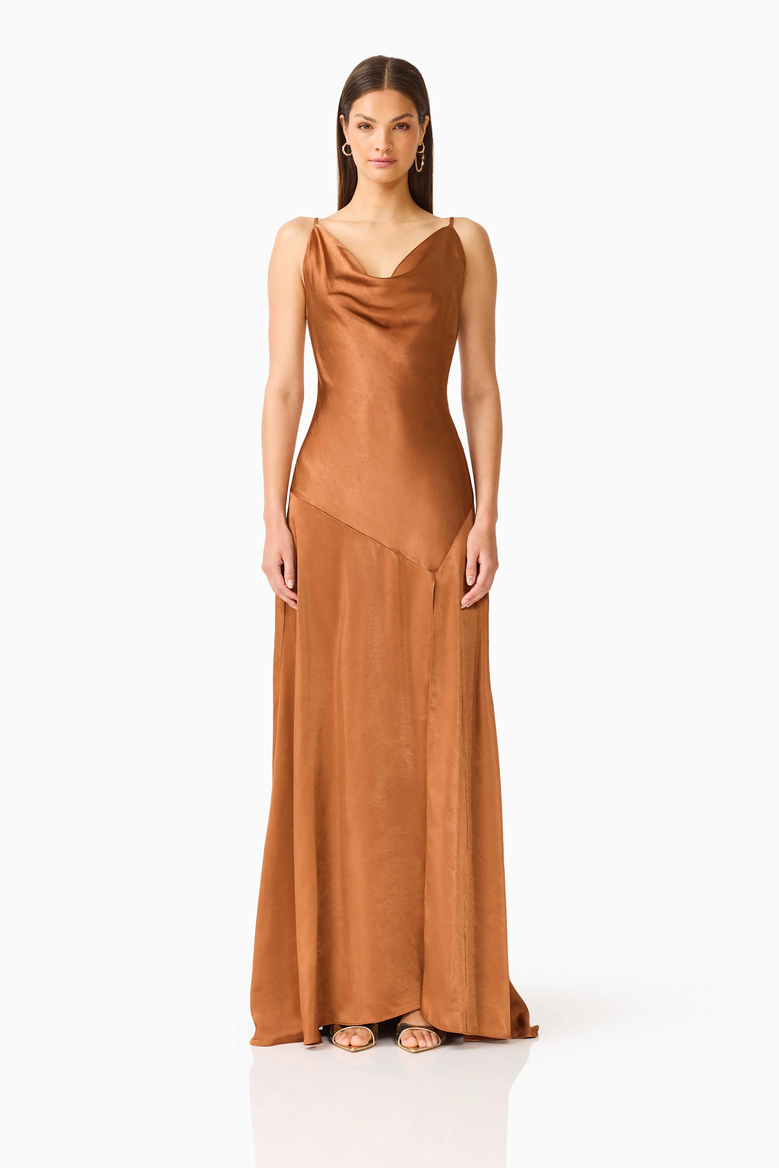 Clementine Cowl Neck Maxi Dress in Brown