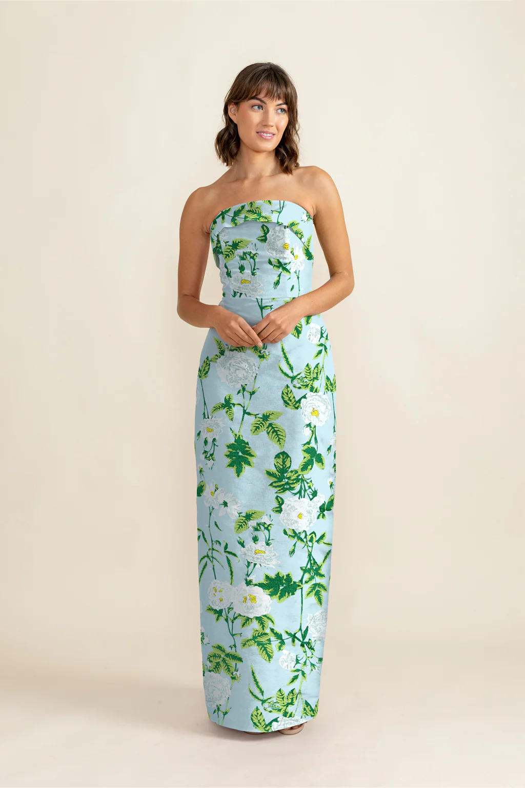 Eva Bodice with Straight Skirt in Camellia Jacquard