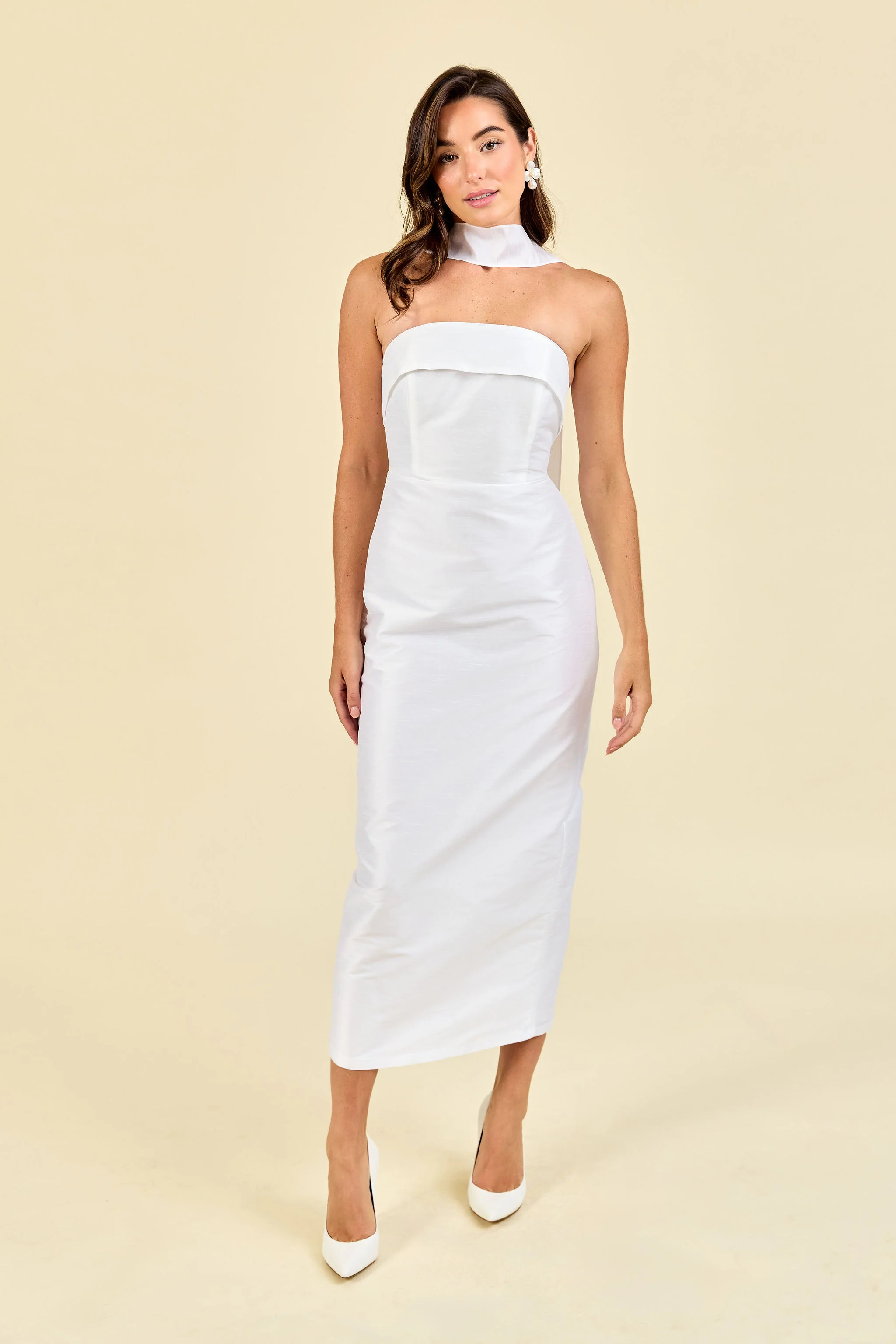 Eva Bodice with Straight Skirt Tea Length in Shantung - Image 3