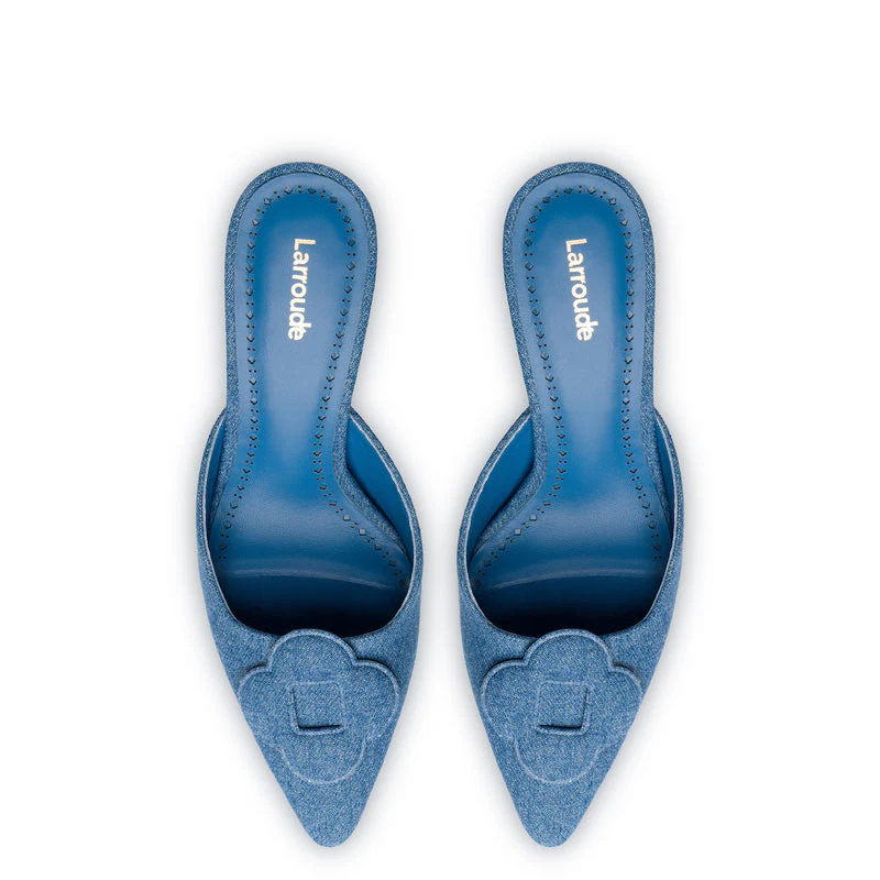 Flora Pump In Blue Stoned Denim - Image 2