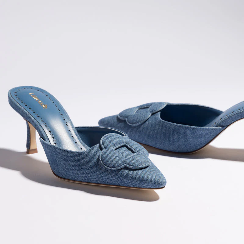 Flora Pump In Blue Stoned Denim - Image 6