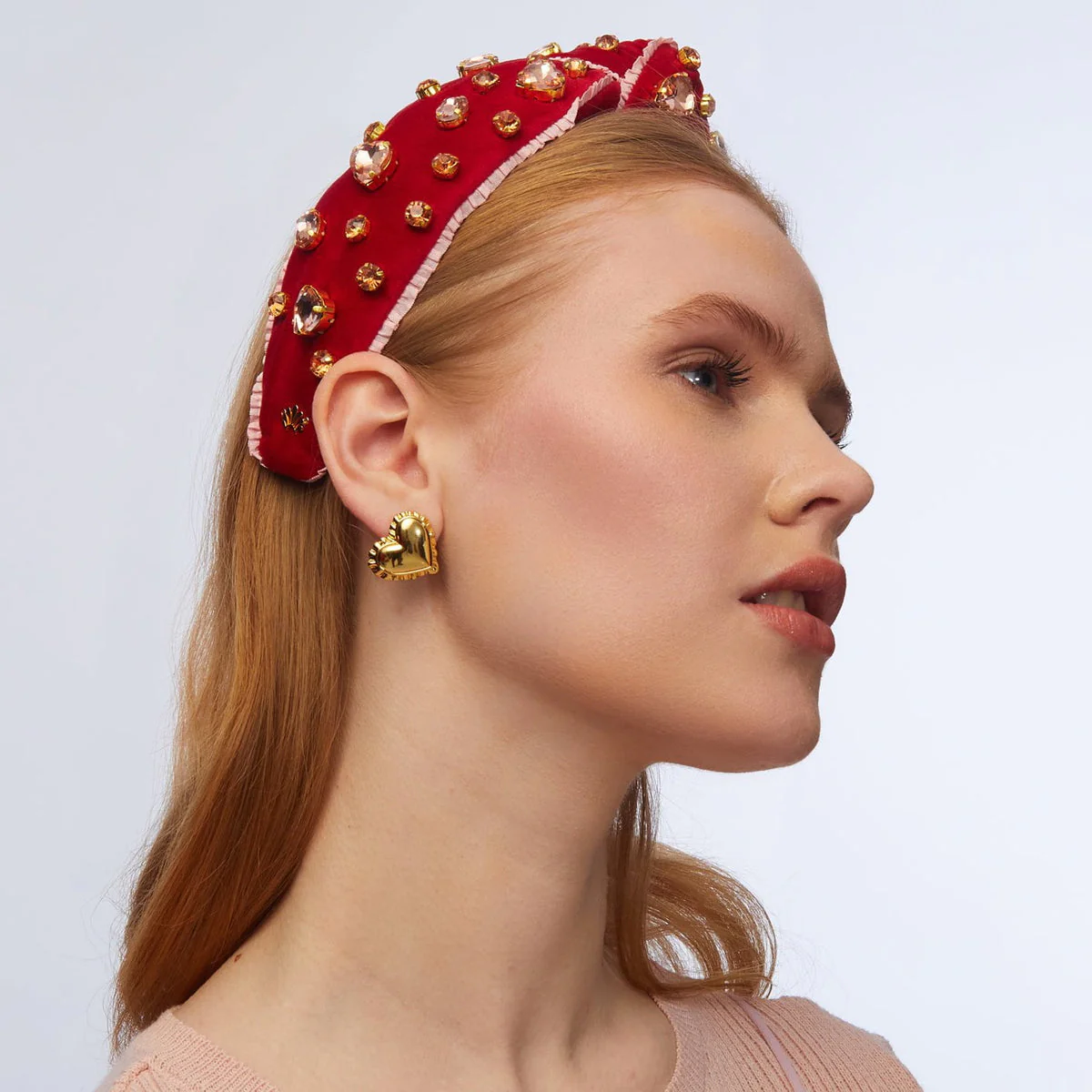 GOLD HEART RUFFLE BUTTON EARRINGS - Image 3