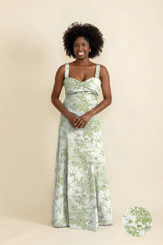 Grace Bodice with Flute Skirt in Garden Flora Jacquard
