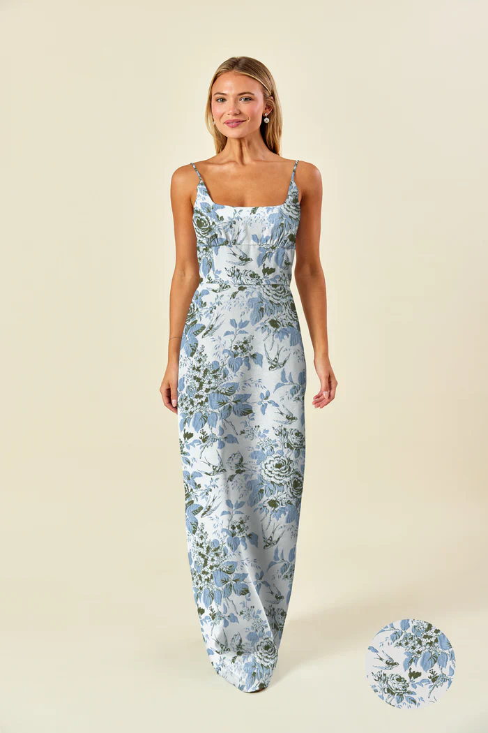 Jane Bodice with Straight Skirt in Garden Flora Jacquard - Image 3