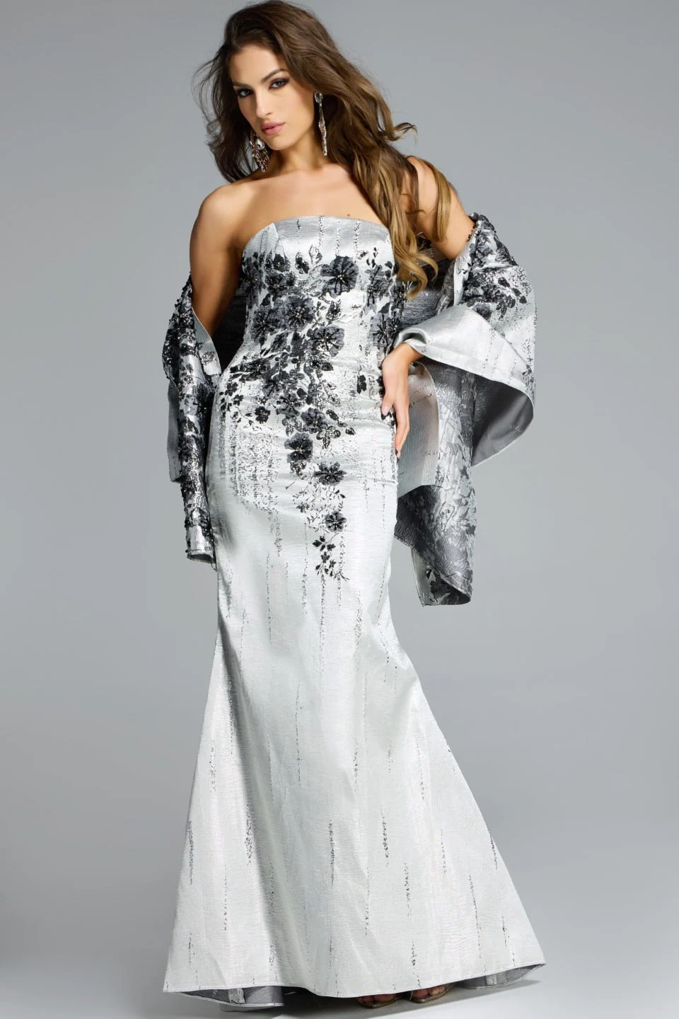 Jovani Elegant Strapless Fit and Flare Gown with Floral Embellishments 40166 - Image 3