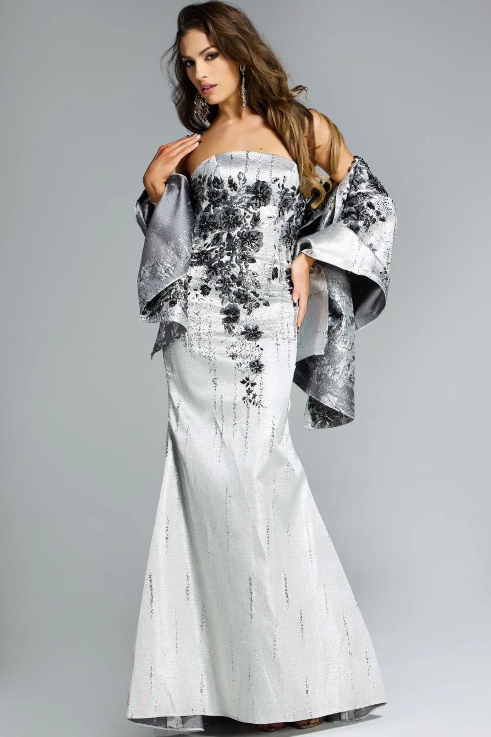 Jovani Elegant Strapless Fit and Flare Gown with Floral Embellishments 40166 - Image 4