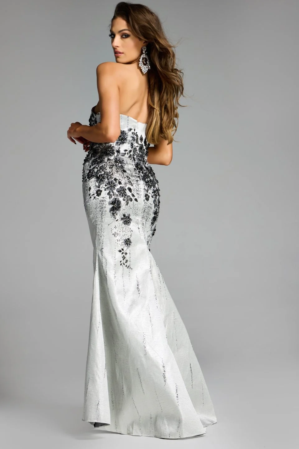 Jovani Elegant Strapless Fit and Flare Gown with Floral Embellishments 40166 - Image 5