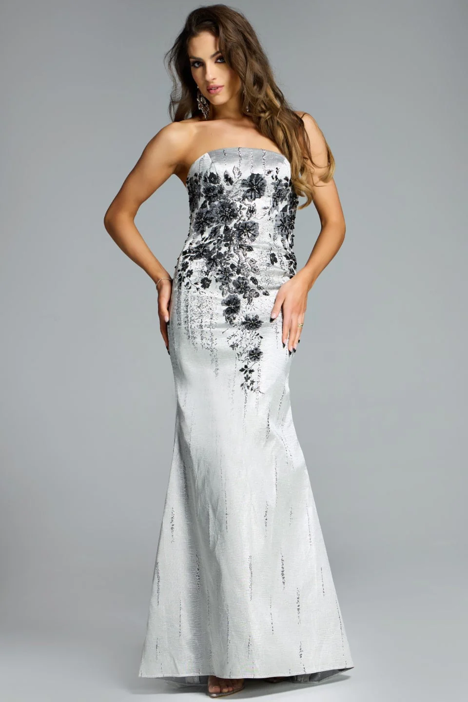 Jovani Elegant Strapless Fit and Flare Gown with Floral Embellishments 40166 - Image 6