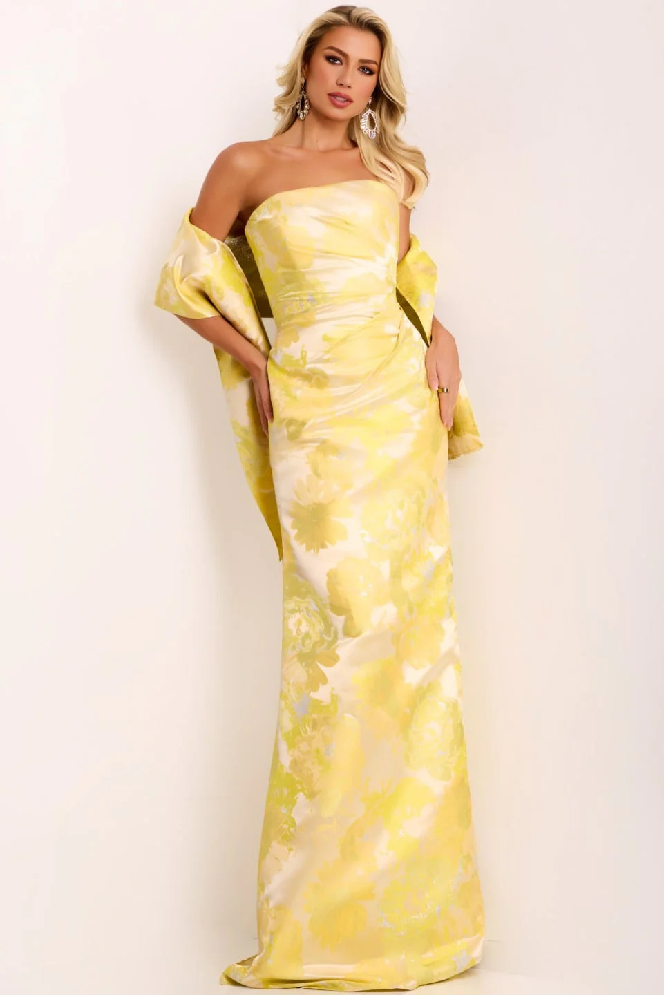 Jovani Elegant Strapless Gown with Sheen Floral Overlay 45289 - Image 4