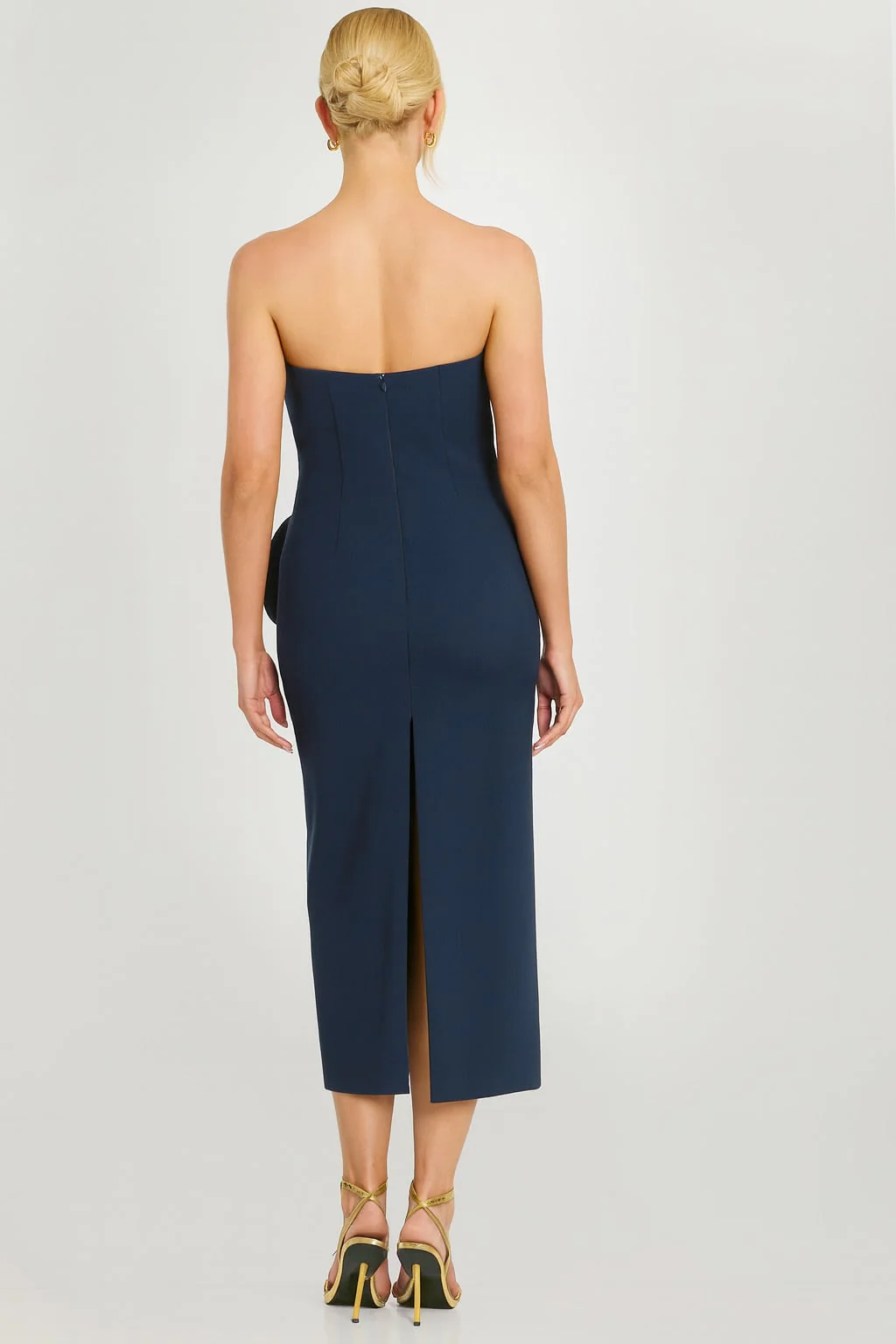 Jovani Elegant Strapless Midi Dress with Satin Rose Detail 48208 - Image 5
