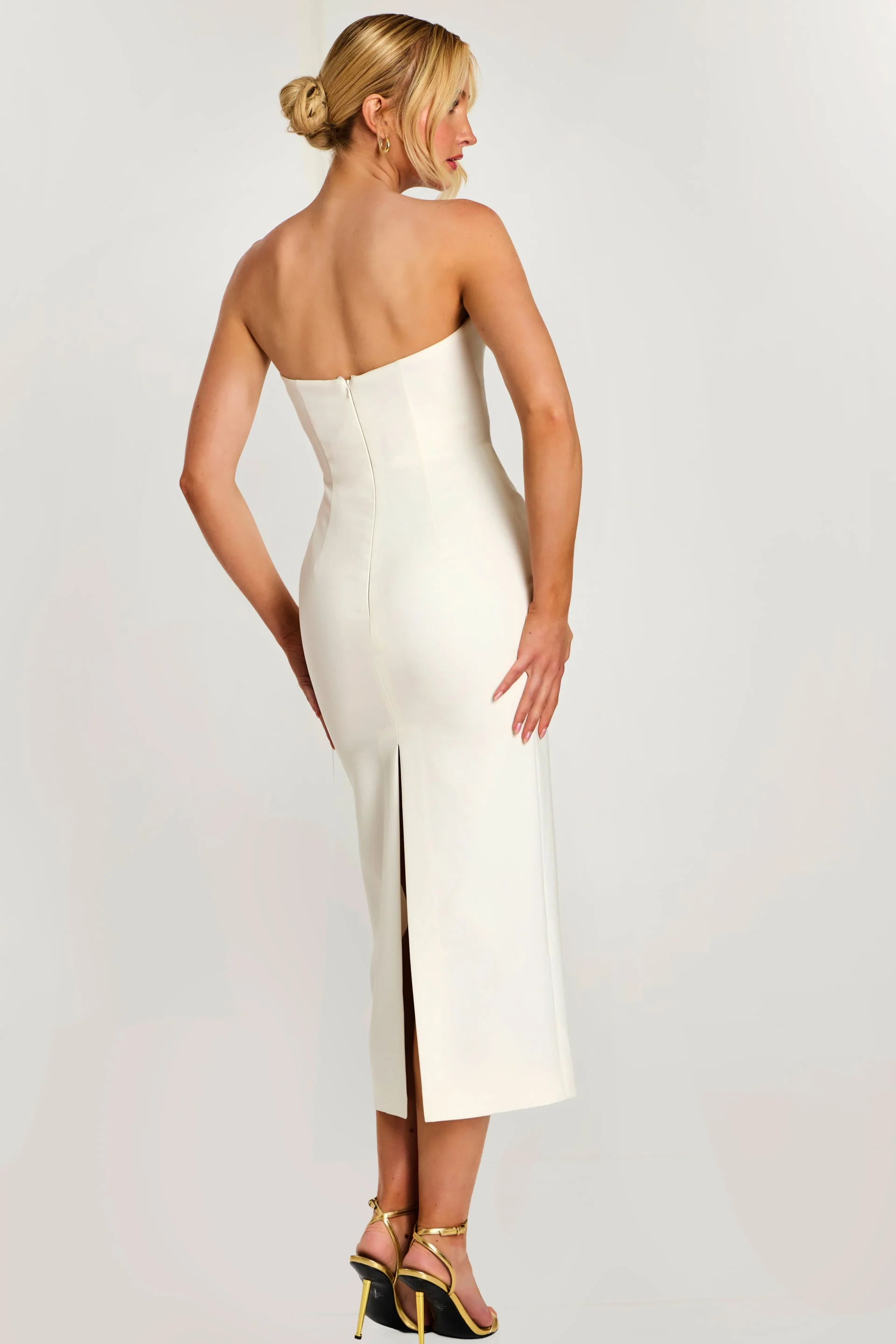 Jovani Elegant Strapless Midi Dress with Satin Rose Detail 48208 - Image 7