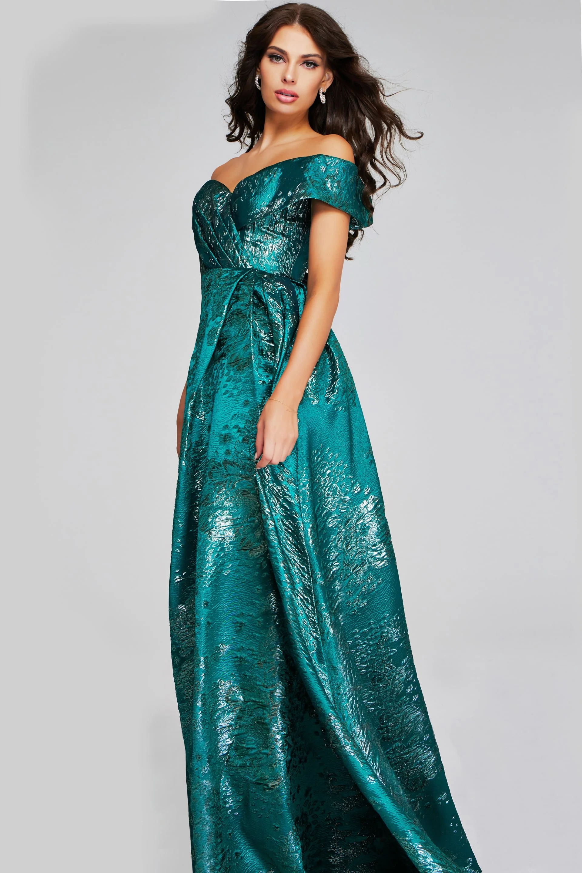 Jovani Evening Off The Shoulder Gown with Textured Fabric 40296 - Image 3