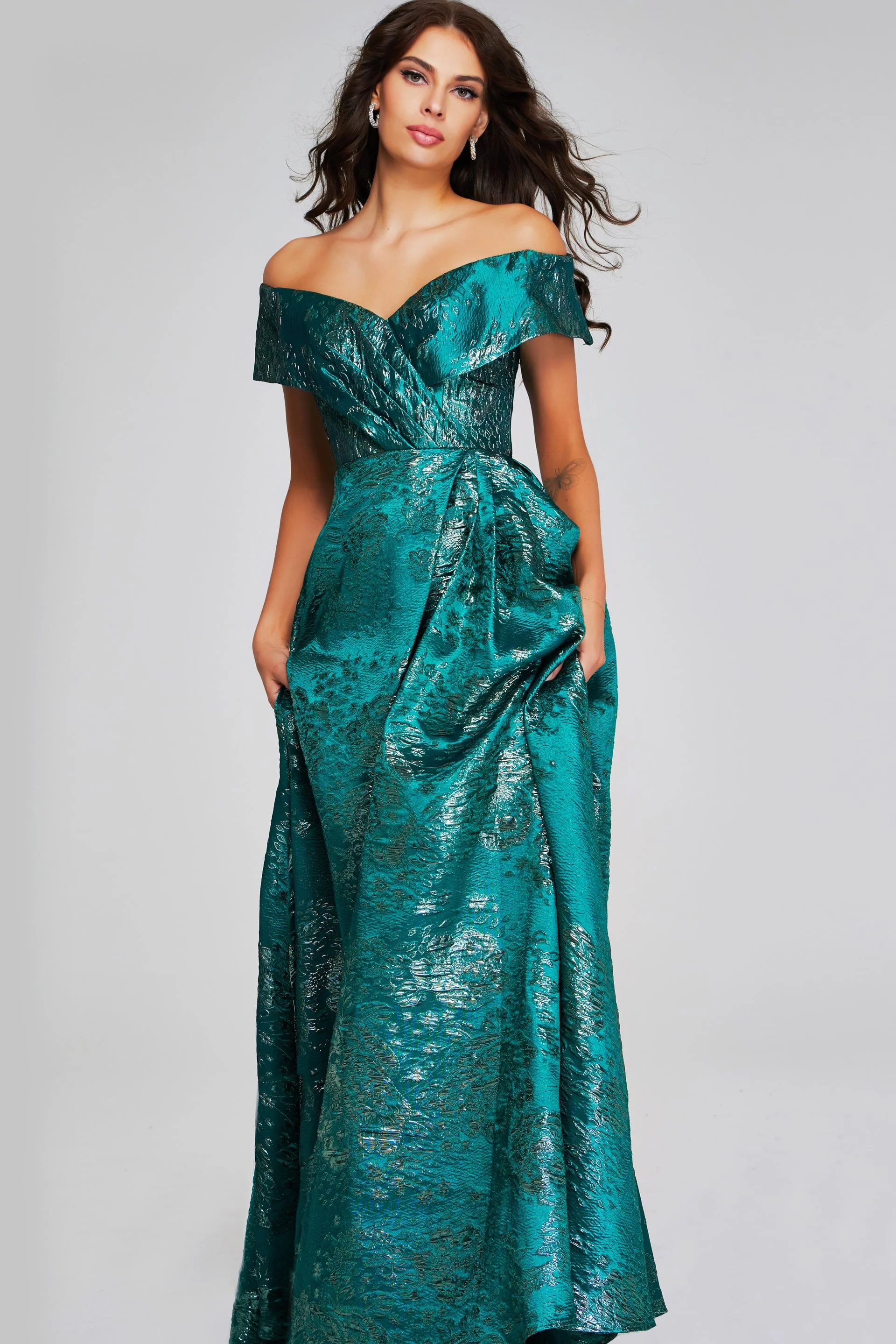 Jovani Evening Off The Shoulder Gown with Textured Fabric 40296 - Image 4