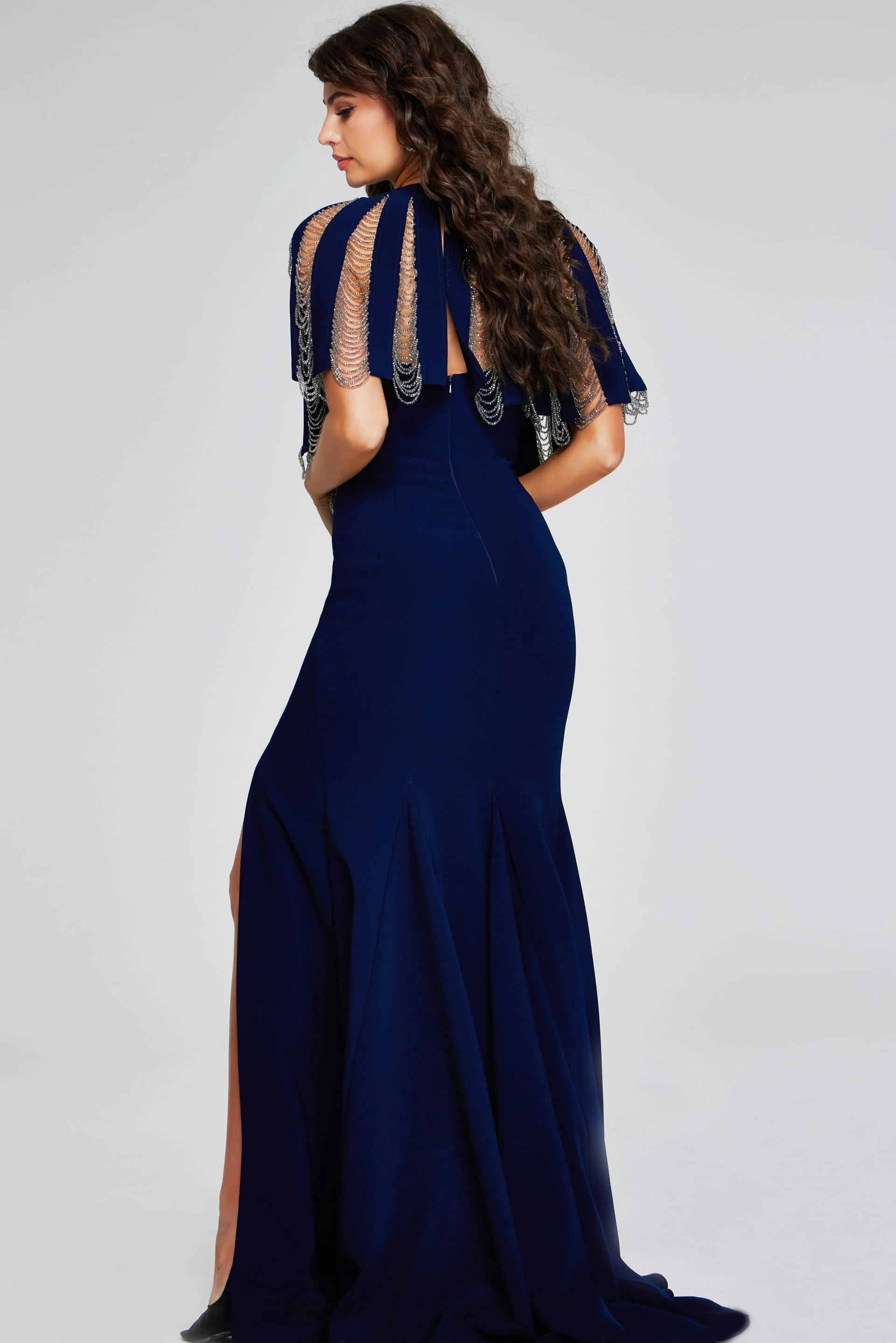 Jovani Gown with Chain Fringe Detail and Side Slit 37386 - Image 2