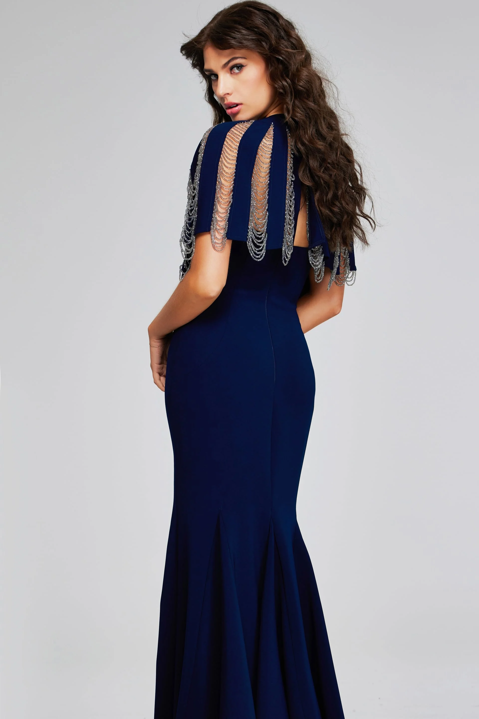 Jovani Gown with Chain Fringe Detail and Side Slit 37386 - Image 4