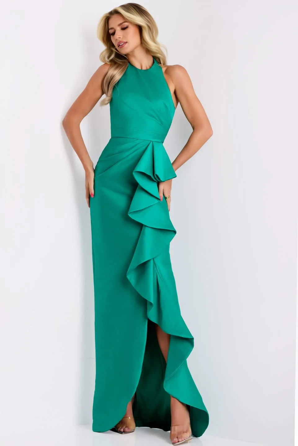 Jovani Halter Neck Gown with Cascading Ruffle Detail 44473 - Image 4