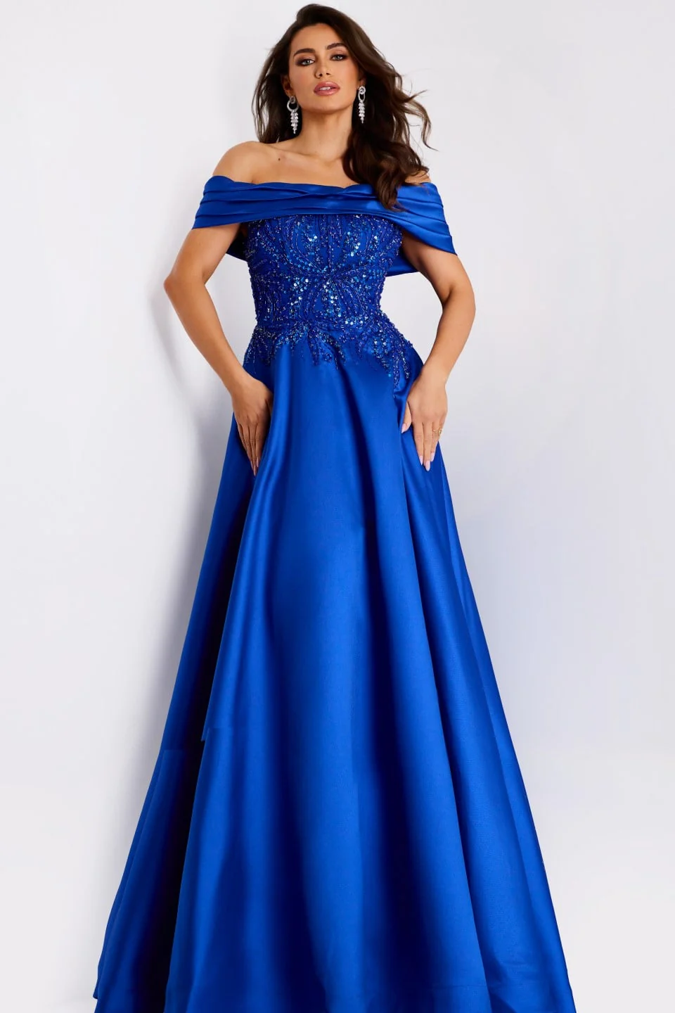 Jovani Off-the-Shoulder A-Line Gown with Embellished Bodice 44308 - Image 5
