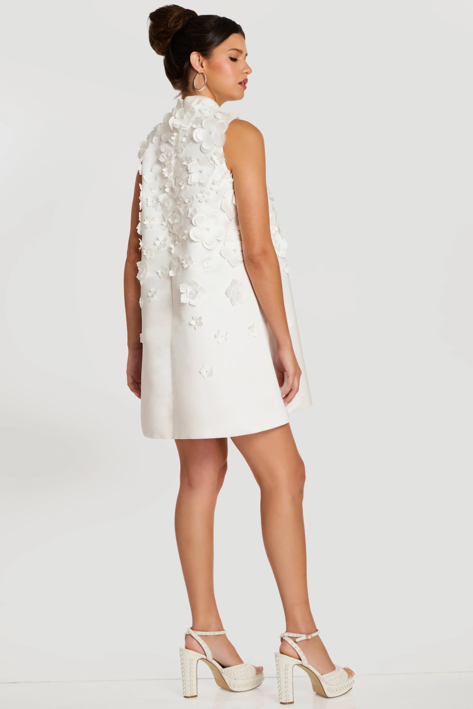 Jovani Sleeveless A Line Mini Dress with 3D Floral Appliqués 47572 - Image 2
