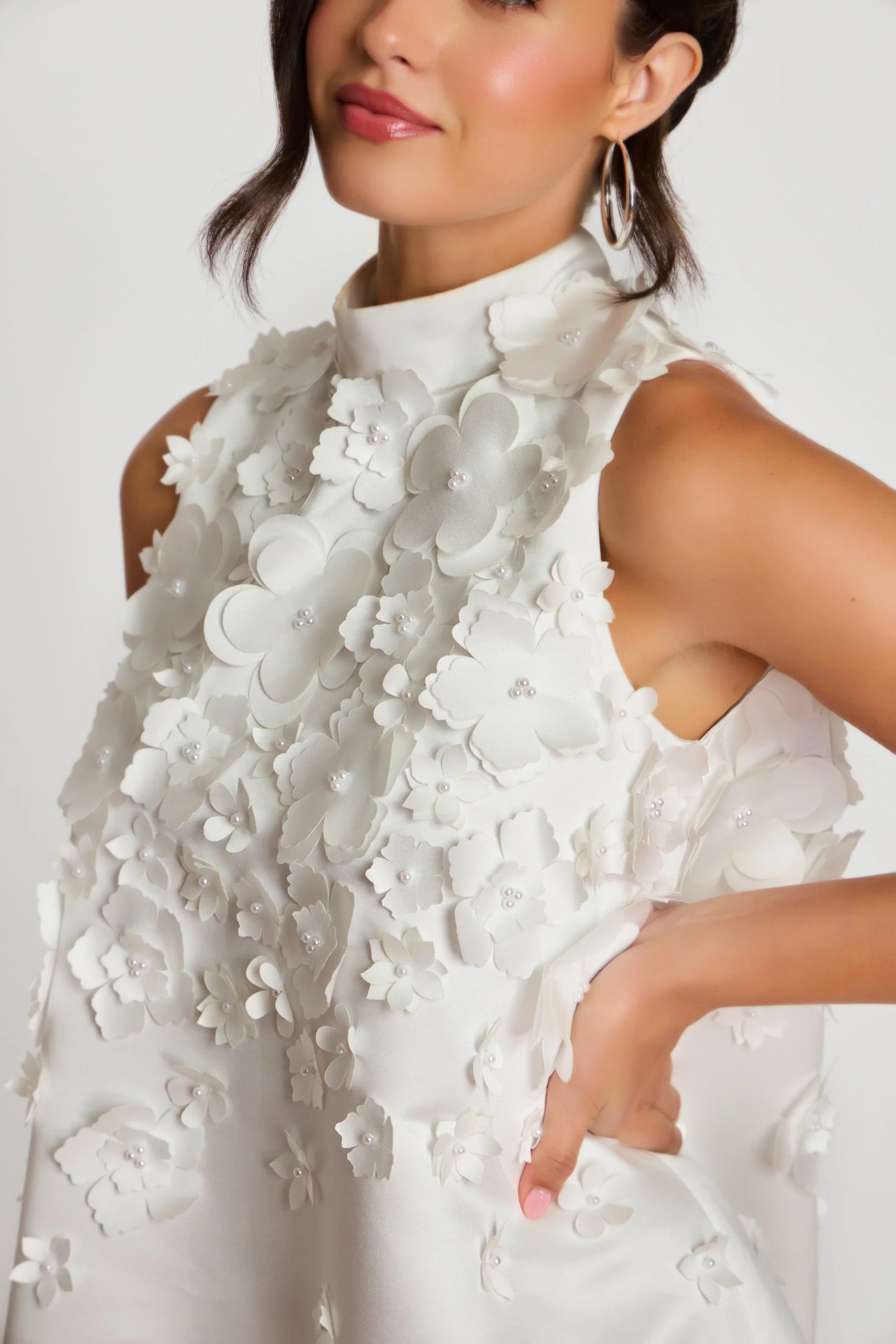 Jovani Sleeveless A Line Mini Dress with 3D Floral Appliqués 47572 - Image 3