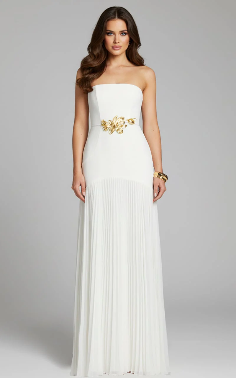 Jovani Strapless Black Gown With Gold Floral Waist Detail 47000 - Image 2