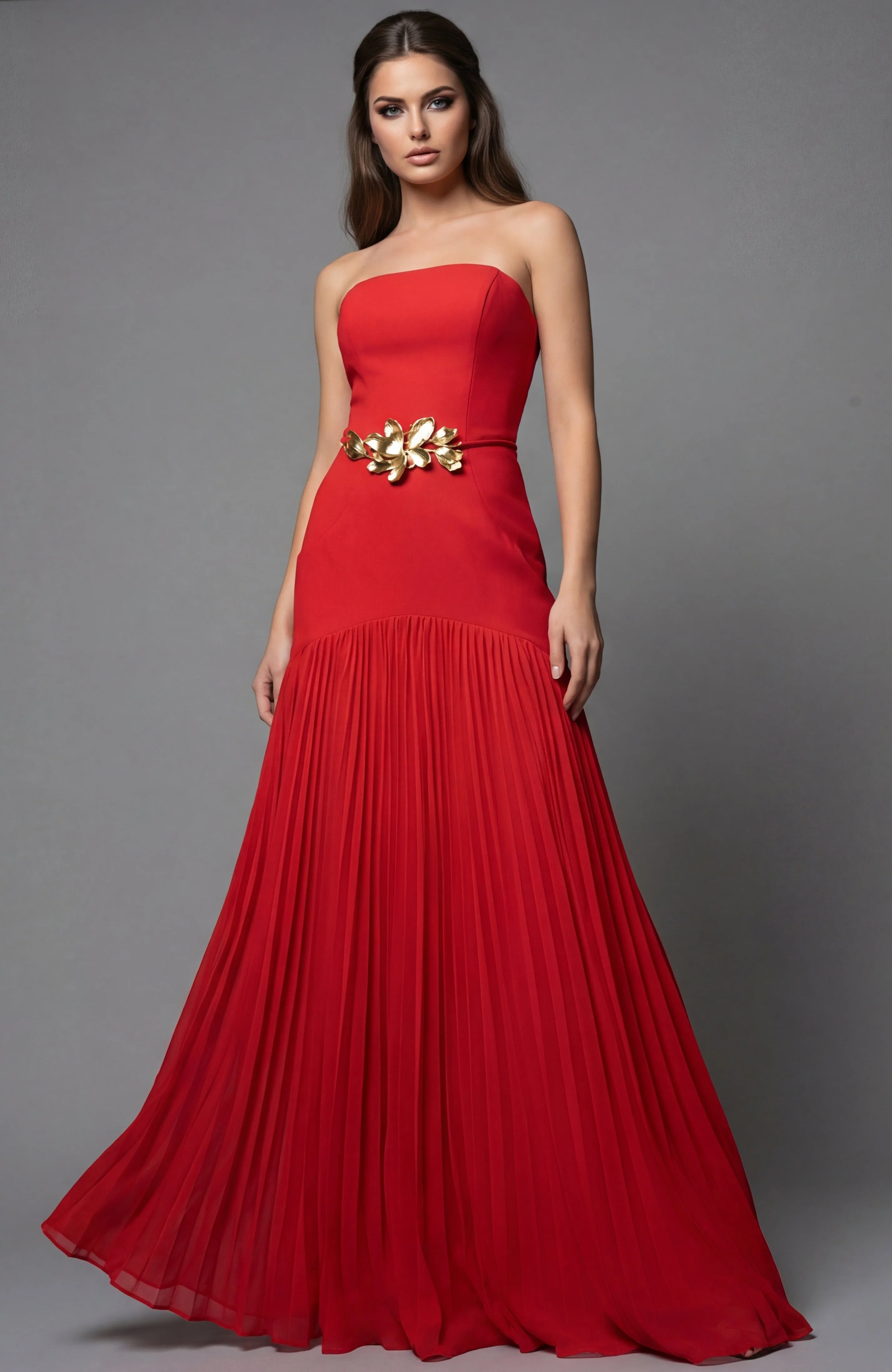 Jovani Strapless Black Gown With Gold Floral Waist Detail 47000 - Image 3