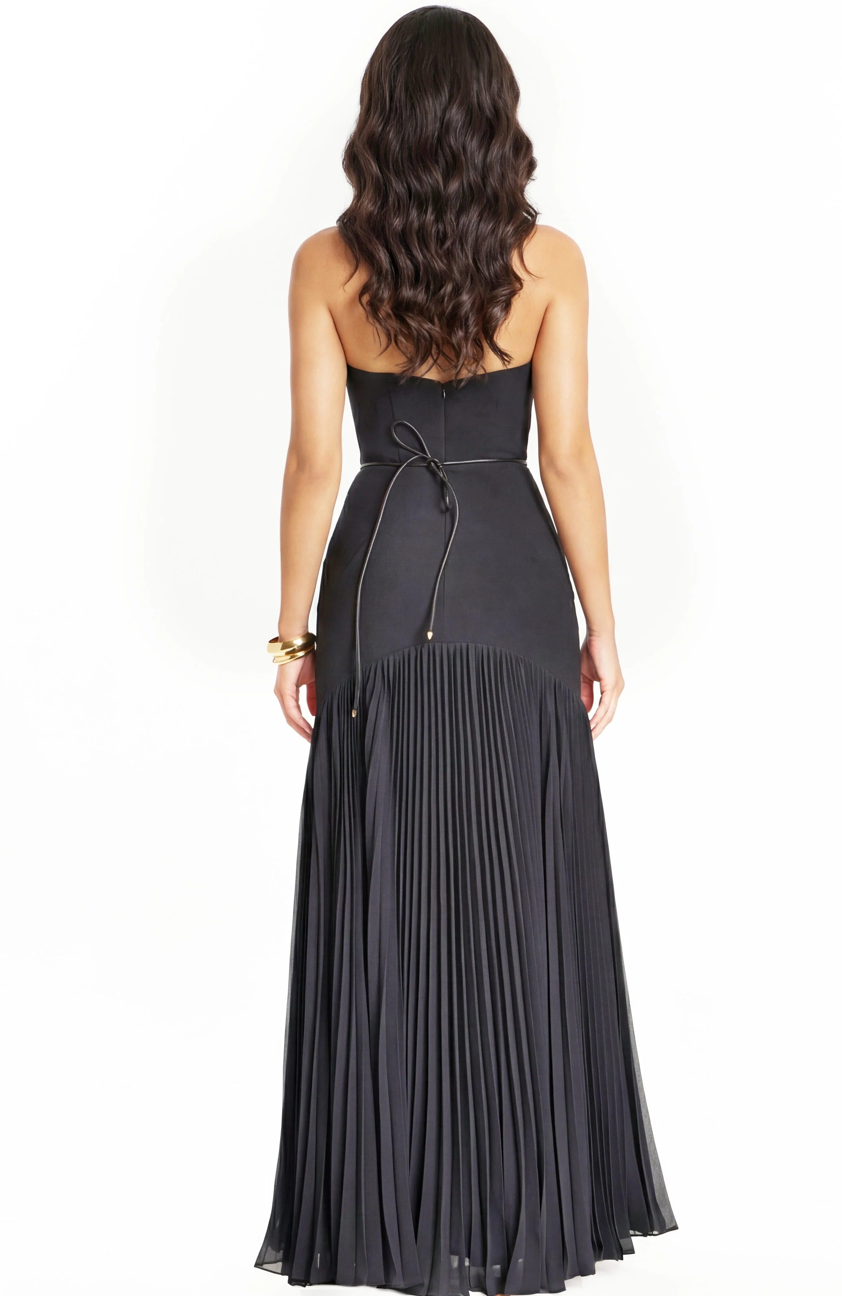 Jovani Strapless Black Gown With Gold Floral Waist Detail 47000 - Image 4