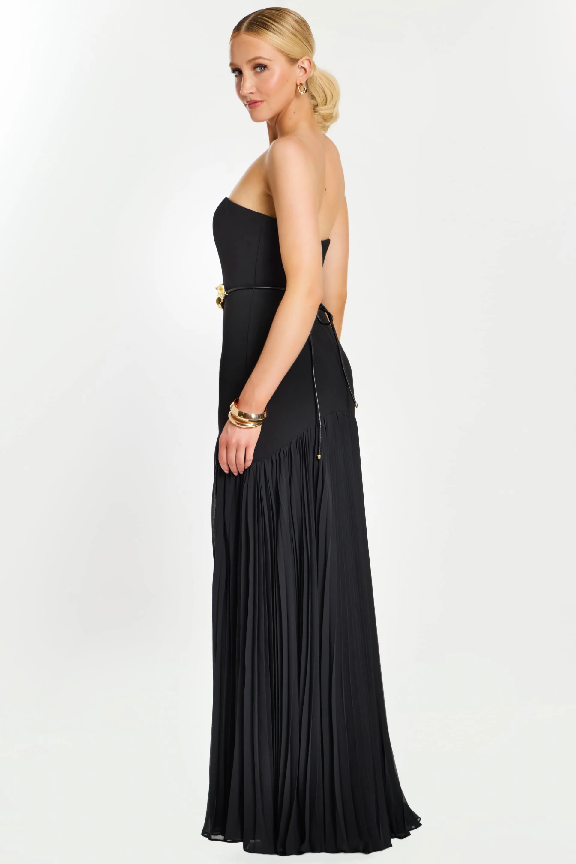 Jovani Strapless Black Gown With Gold Floral Waist Detail 47000 - Image 9