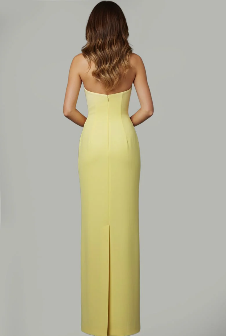 Jovani Strapless Column Gown with Floral Appliqués 46884 - Image 3