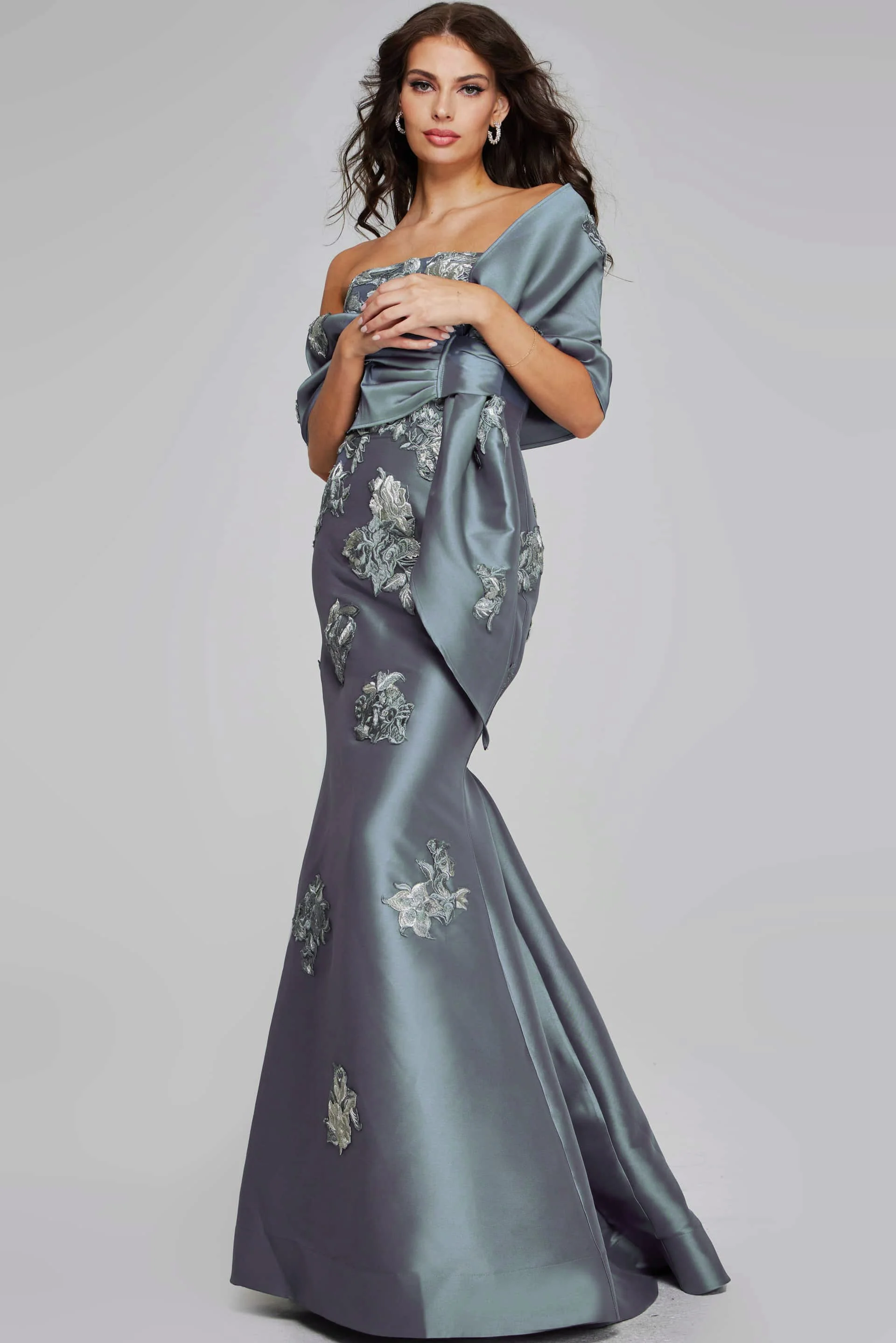 Jovani Strapless Gown with Floral Embellishments 39261