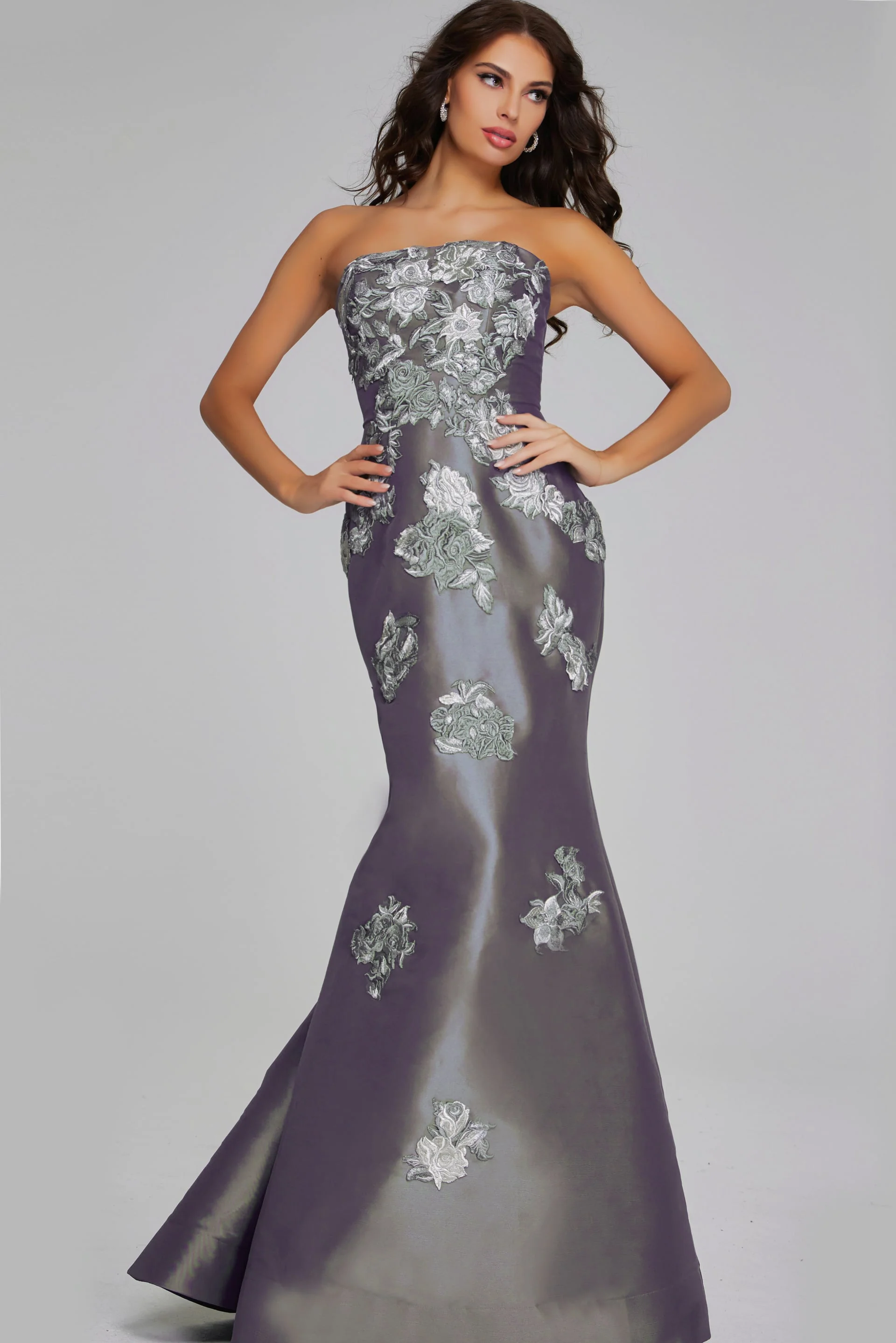Jovani Strapless Gown with Floral Embellishments 39261 - Image 5