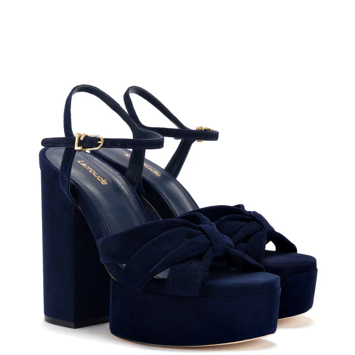 Vivienne Platform Sandal In Navy Suede - Image 2