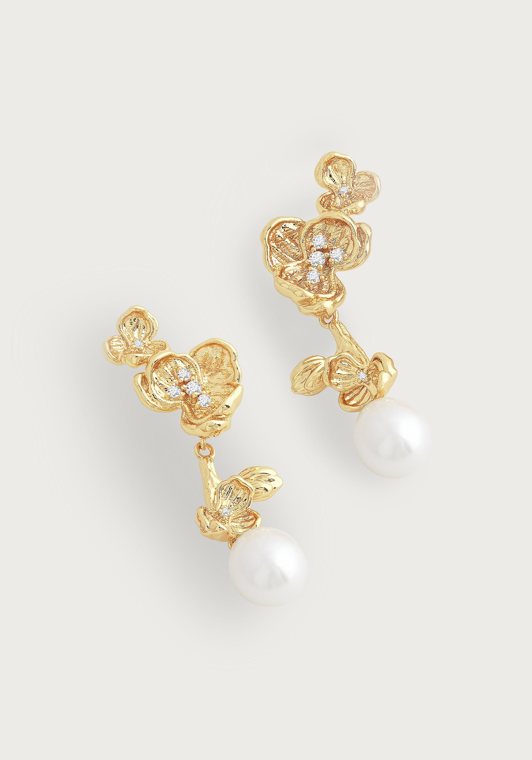 Orchid With Pearl Drop Earrings - Image 2