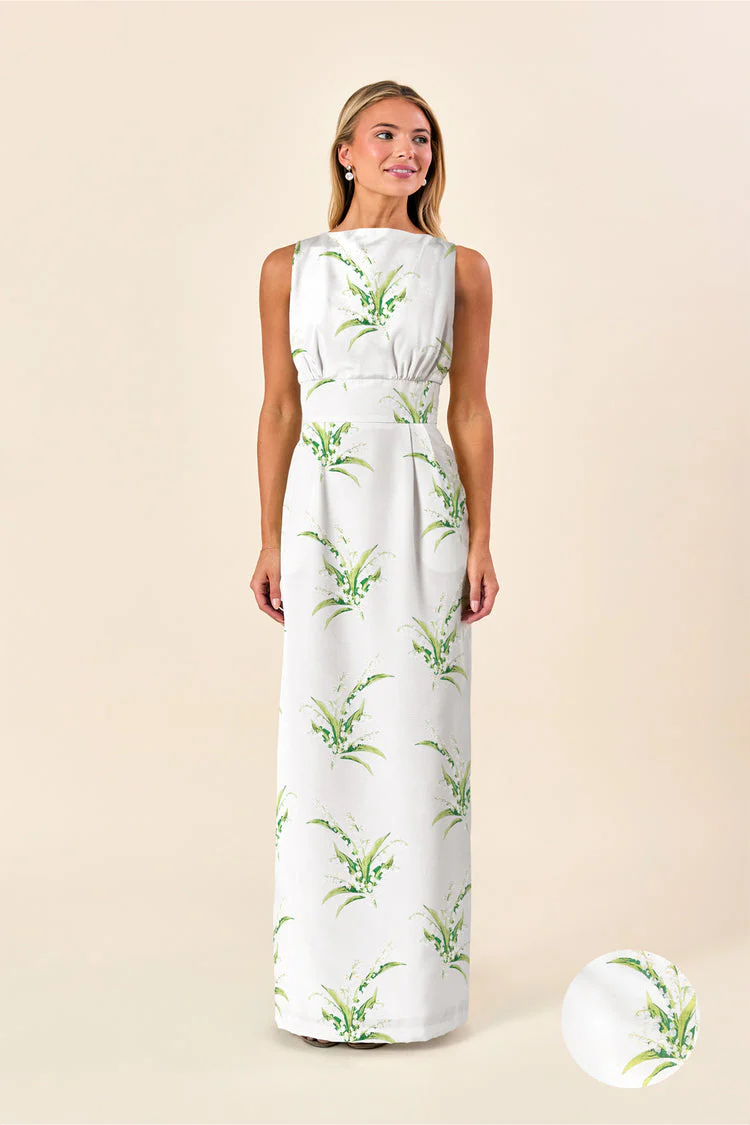 Sabrina Bodice with Straight Skirt in Lily of the Valley Jacquard