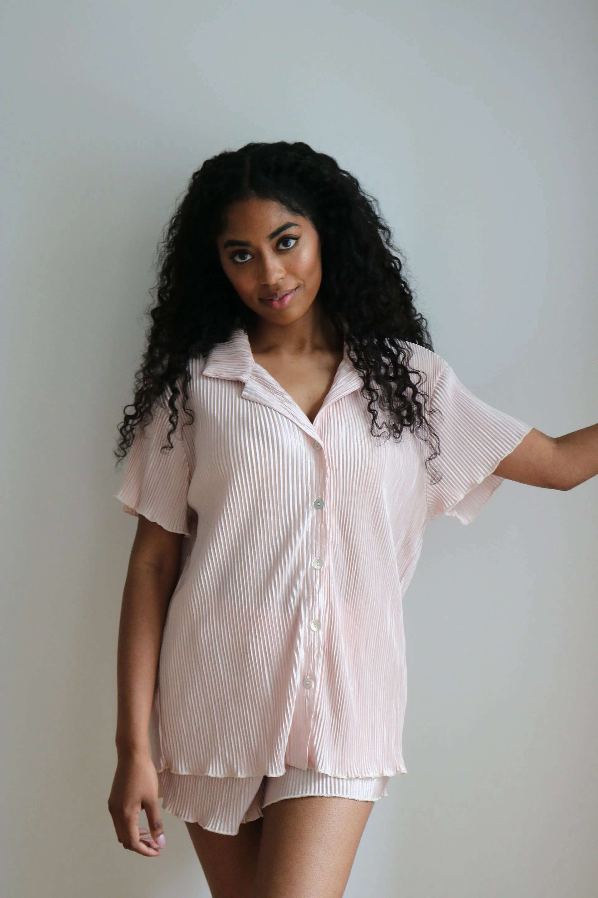 Waverles Pleated Short Set in Blush