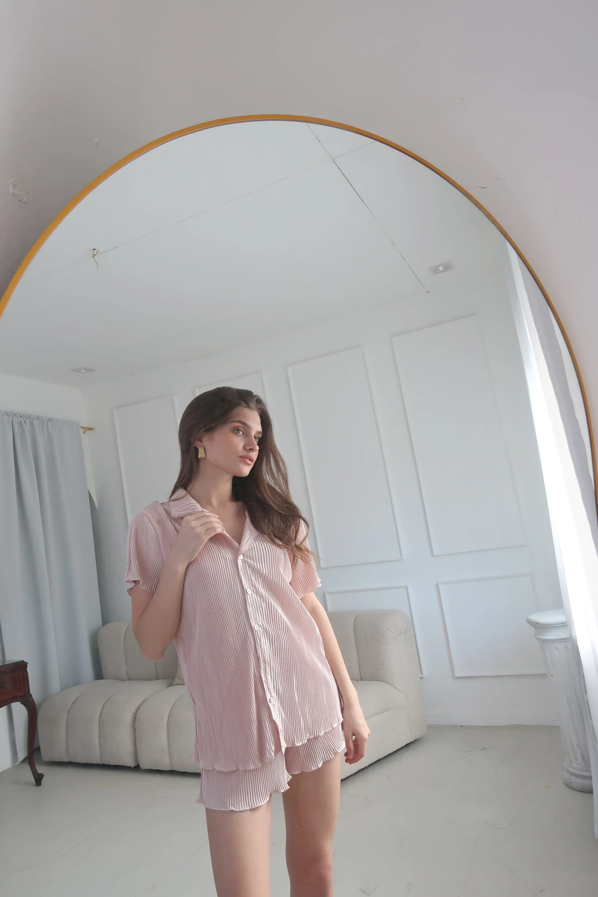 Waverles Pleated Short Set in Blush - Image 2