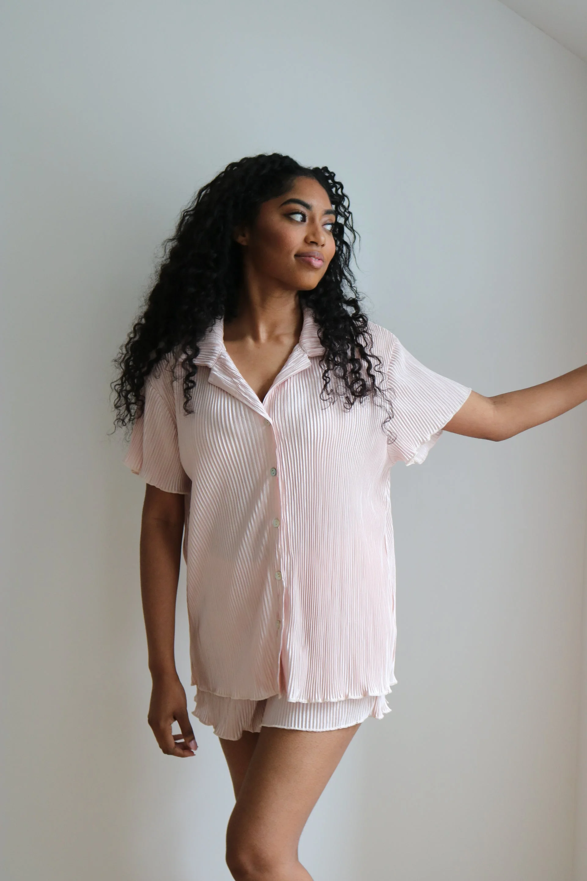 Waverles Pleated Short Set in Blush - Image 5