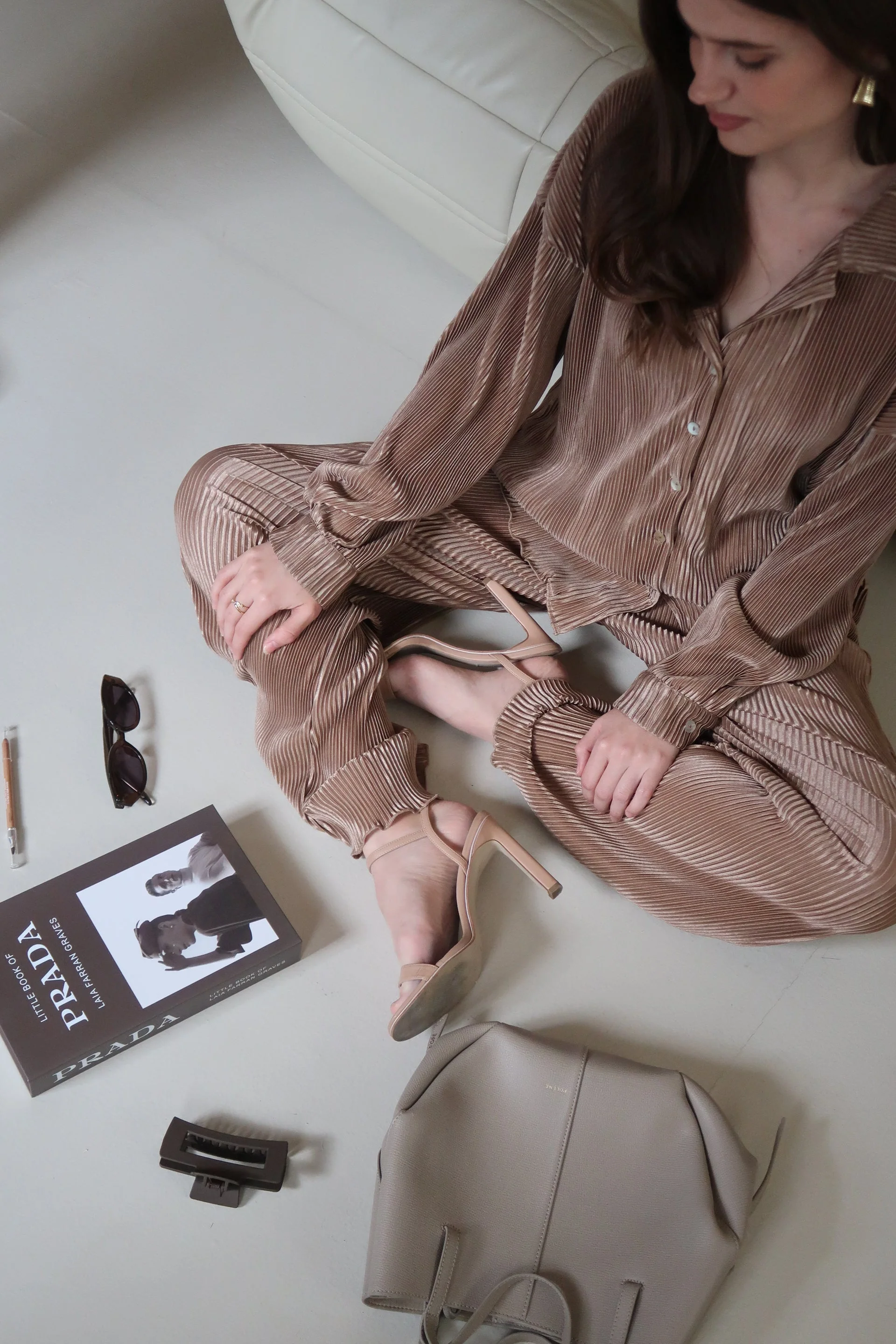 Waverles Pleated Short Set in Mocha Mousse - Image 6